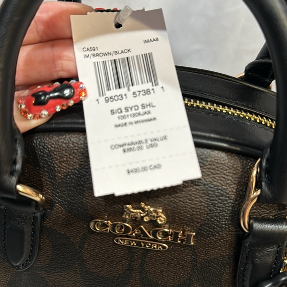 COACH Sydney Satchel In Signature Canvas black/brown crossbody.. New With Tag. - Picture 6 of 6